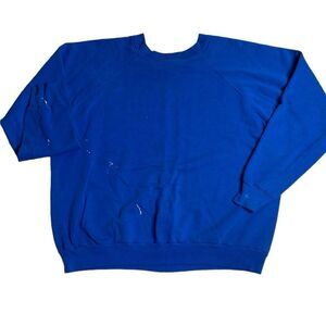 80s 90s Vintage Crewneck Blue Sweatshirt Blue Large Distressed